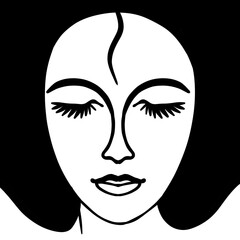 Woman face line art black and white minimal style for artwork