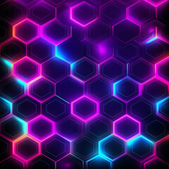 Abstract Neon hexagon grid, Sci-fi background