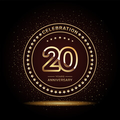 20 year anniversary logo design with double line numbers in gold color, vector template