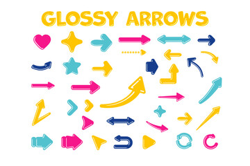 ポップでつやのあるかわいいカラフル矢印セット