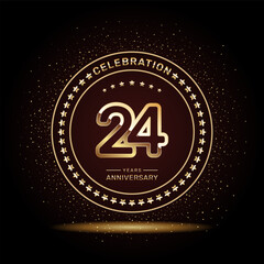 24 year anniversary logo design with double line numbers in gold color, vector template