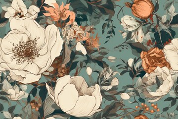 Elegant Floral Arrangements with a Touch of Vintage Charm Seamless Pattern Created with Generative AI