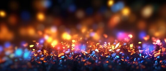 Orange bokeh glow particle abstract background. Light blurred of rainbow light glitter. Glow texture background. Generative AI