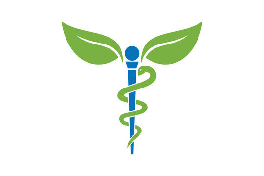 Leaf caduceus medical symbol logo vector