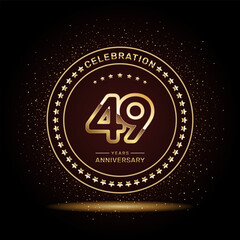49 year anniversary logo design with double line numbers in gold color, vector template