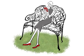 Woman sitting on a bench reading a book.