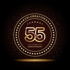 Fototapeta premium 55 year anniversary logo design with double line numbers in gold color, vector template