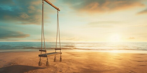 summer landscape with beach swing with Generative  AI 