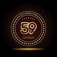 59 year anniversary logo design with double line numbers in gold color, vector template