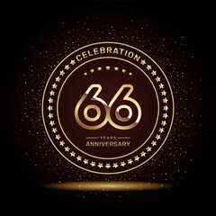 66 year anniversary logo design with double line numbers in gold color, vector template