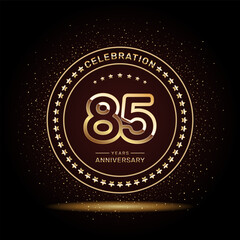 85 year anniversary logo design with double line numbers in gold color, vector template