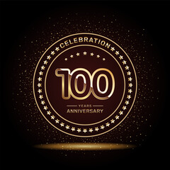 100 year anniversary logo design with double line numbers in gold color, vector template