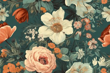 Elegant Floral Arrangements with a Touch of Vintage Charm Seamless Pattern Created with Generative AI
