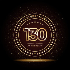 130 year anniversary logo design with double line numbers in gold color, vector template