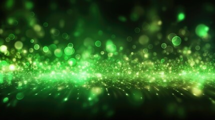 Green glow particle abstract background. Light blurred of rainbow light glitter. Glow texture background. Generative AI