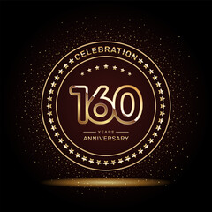 160 year anniversary logo design with double line numbers in gold color, vector template