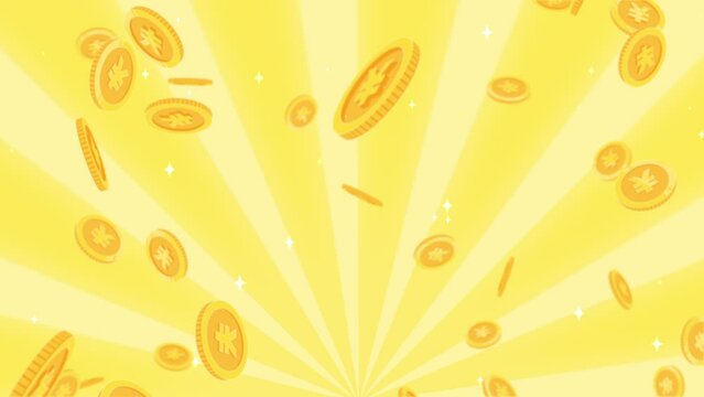 お金（円硬貨）が降ってくる楽しいイメージの動画素材　ループ可能