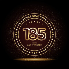 185 year anniversary logo design with double line numbers in gold color, vector template
