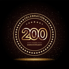 Fototapeta na wymiar 200 year anniversary logo design with double line numbers in gold color, vector template