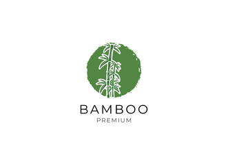 Vector logo, label or emblem with watercolor hand drawn green bamboo plant. Concept for spa and beauty salon, asian massage, cosmetics package, furniture materials.