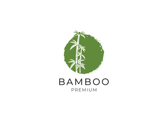 Vector logo, label or emblem with watercolor hand drawn green bamboo plant. Concept for spa and beauty salon, asian massage, cosmetics package, furniture materials.