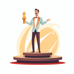 Best movie, tv or theater actor winner standing on a stage and holding an award, isolated vector illustration - obrazy, fototapety, plakaty