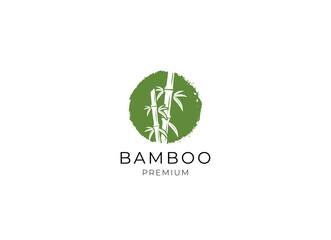 Vector logo, label or emblem with watercolor hand drawn green bamboo plant. Concept for spa and beauty salon, asian massage, cosmetics package, furniture materials.