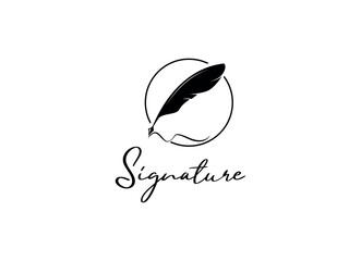 Quill Feather Pen, Minimalist Signature Handwriting logo design vector