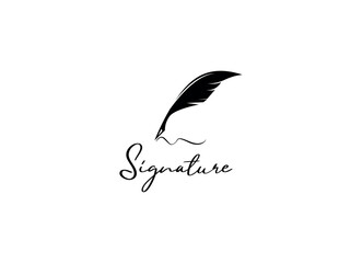 Quill Feather Pen, Minimalist Signature Handwriting logo design vector