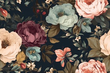 Elegant Floral Arrangements with a Touch of Vintage Charm Seamless Pattern Created with Generative AI