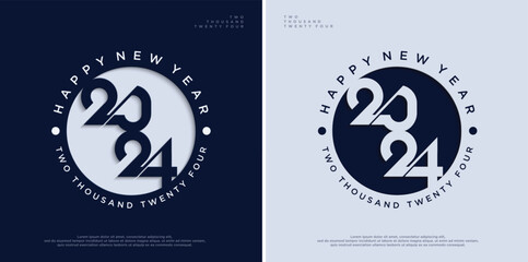 happy new year 2024 with dark blue and white numbers.
