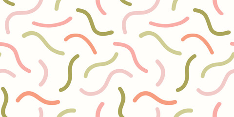 Abstract squiggle pattern background border. Fun modern boho design element of wavy lines in a tossed border design, trendy colours.