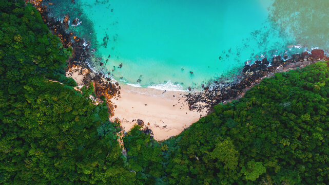 Aerial view of beautiful beach, tropical island in Koh Kradan, Thailand