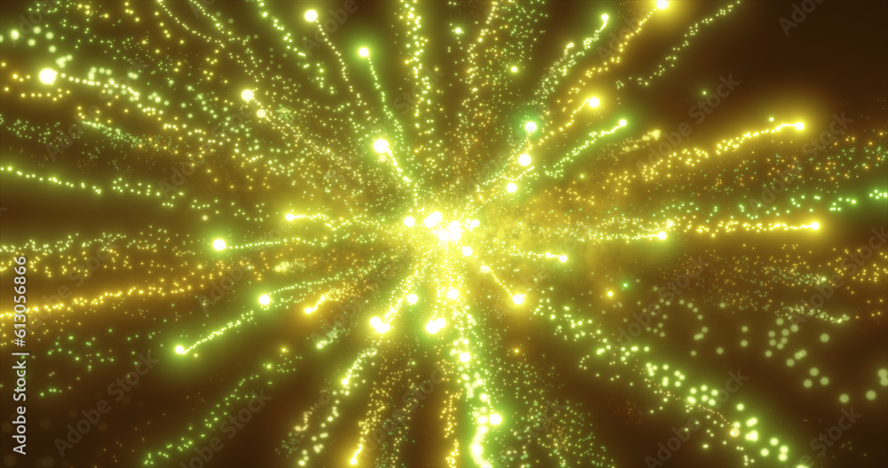Poster abstract yellow energy fireworks particle salute magical bright glowing futuristic hi-tech with blur