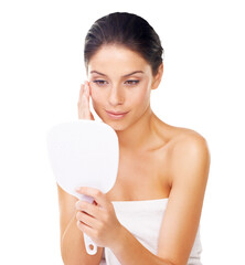 Dermatology, hand mirror and beauty with glow or cosmetic in png or isolated and transparent...