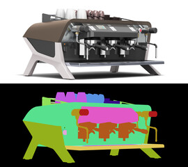 new professional coffee machine perspective view 3d render on white with colored alpha
