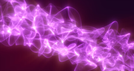 Abstract purple energy waves from futuristic hi-tech mesh particles glowing background