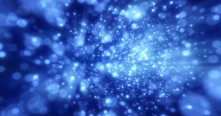 Blue energy particles blurred bokeh glowing bright abstract background