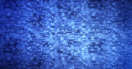 Abstract background of blue computer circuit boards digital hi-tech futuristic of lines and dots