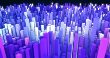 Abstract purple landscape of futuristic rectangles moving waves background