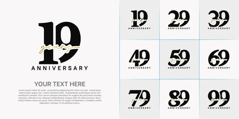 set of anniversary logo with black number and golden handwriting text can be use for celebration