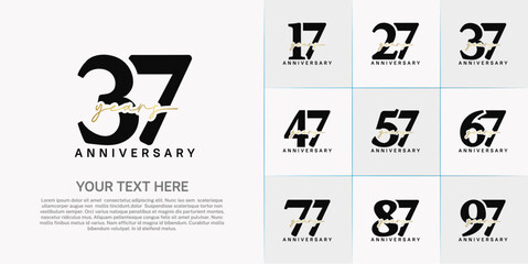 set of anniversary logo with black number and golden handwriting text can be use for celebration