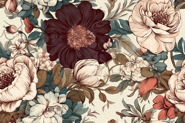 Fototapeta premium Elegant Floral Arrangements with a Touch of Vintage Charm Seamless Pattern Created with Generative AI