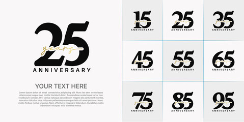 set of anniversary logo with black number and golden handwriting text can be use for celebration