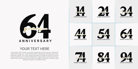 set of anniversary logo with black number and golden handwriting text can be use for celebration