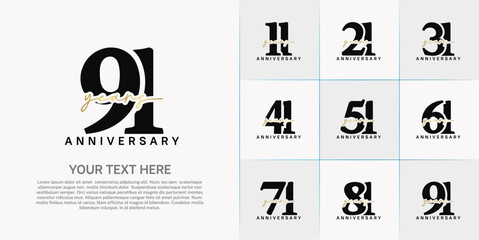 set of anniversary logo with black number and golden handwriting text can be use for celebration