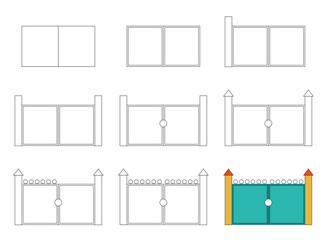 Worksheet easy guide to drawing gate. Simple step-by-step drawing tutorial for little kids.