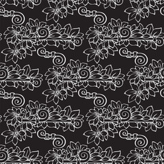 Jungle Seamless pattern with tropical leaves. Silhouettes of exotic plants.