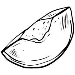 Peach slice hand drawn line art illustration