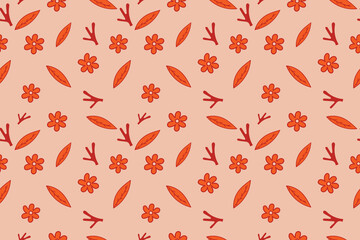 Orange floral seamless pattern with leaves.